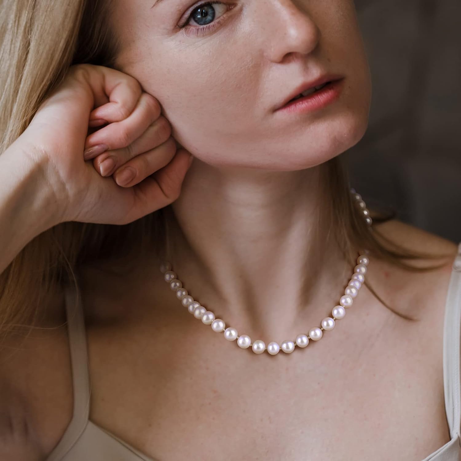 White Freshwater Genuine Cultured Real Pearl Necklace for Women:925 Sterling Silver Clasp-Real Natural Pearl in AAA Quality- Classic Wedding White Dainty Chain Jewelry for Women - Image 4