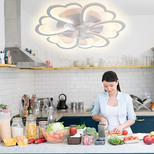 Miniatura 6 de Ventilador de techo inteligente de 27 pulgadas con luces y control remoto, moderno ventilador de techo empotrado empotrado, luz de techo regulable