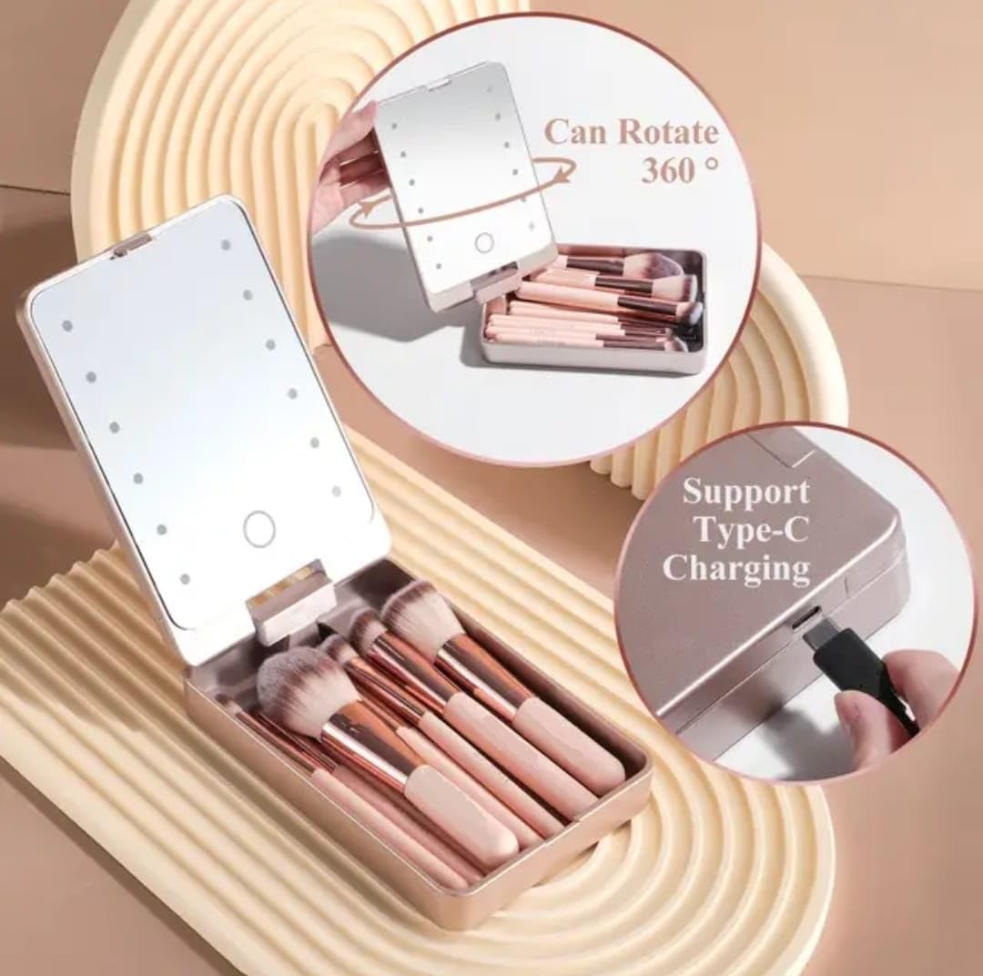 New BEAUTIMAX Makeup Brush Set including Mirror Case 14PCS Travel LED Mirror Makeup Brush Set (Type C Cable not Included) - Image 3