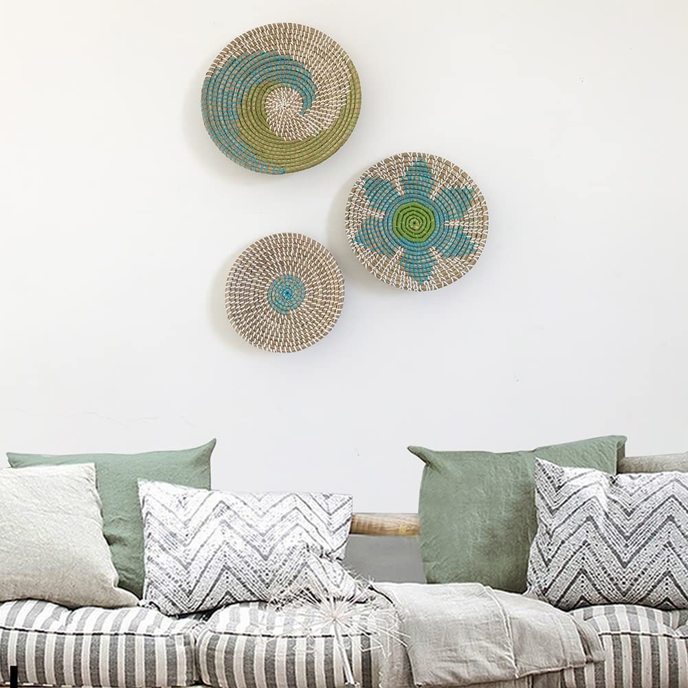 Cestino da Appendere alla Parete, Set di 3 Cesti da Parete in Vimini da Appendere,cesti da Appendere in Tessuto Naturale,cesti da Parete in Vimini Stile Boho per Casa, Camera da Letto, Cucina