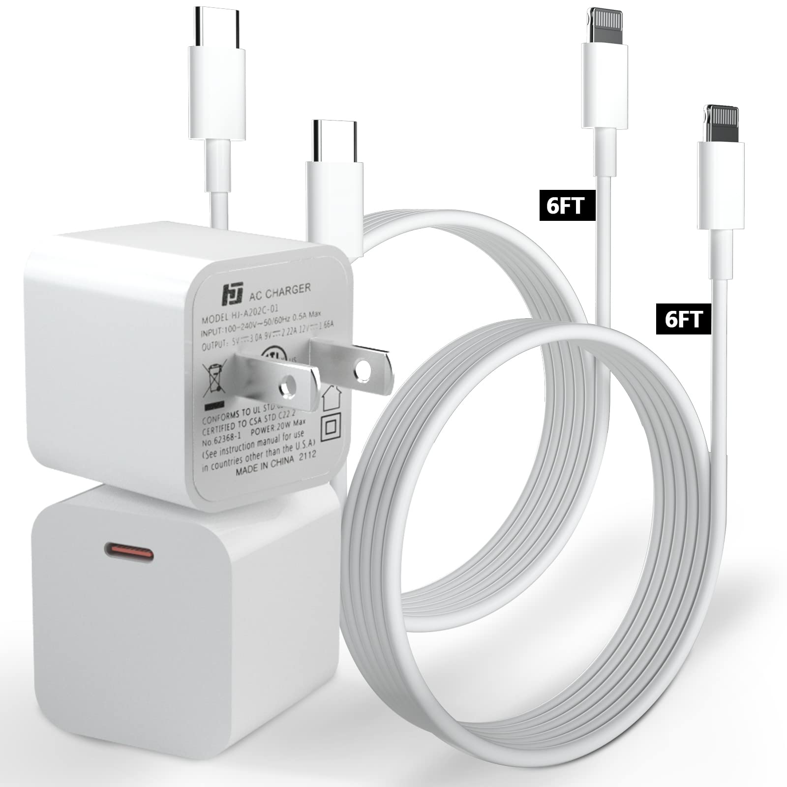 2Pack [Apple MFi Certified] iPhone Charger Fast Charging for Apple iPhone USB C Charger Block PD Wall Plug with 6ft USB C to Lightning Cable Compatible iPhone 14/13/12/11 Pro Max,Mini,Pro/XR/iPad