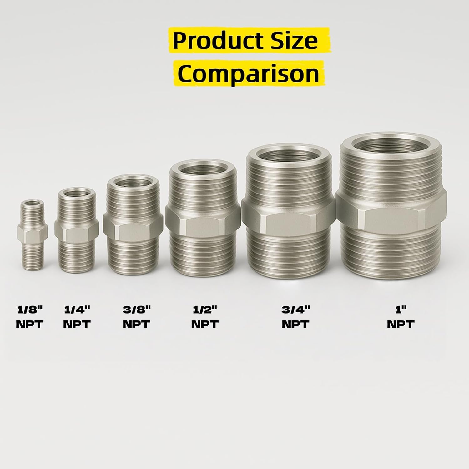 SummerHolz 3/8" NPT Hex Nipple, 304 Stainless Steel Male-to-Male Threaded Pipe Fitting for Air Compressor, Pneumatic, Hydraulic & Industrial Lines, 2-Pack