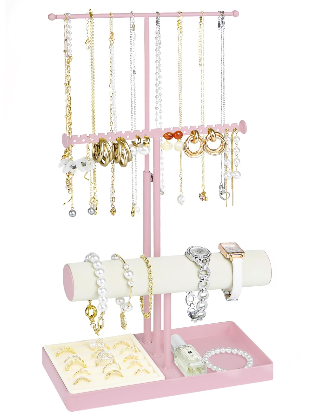Spenlly Rotating Jewelry Tree Rack With Storage Box - Pink Branch Organizer For Necklaces, Rings, Bracelets - View #4