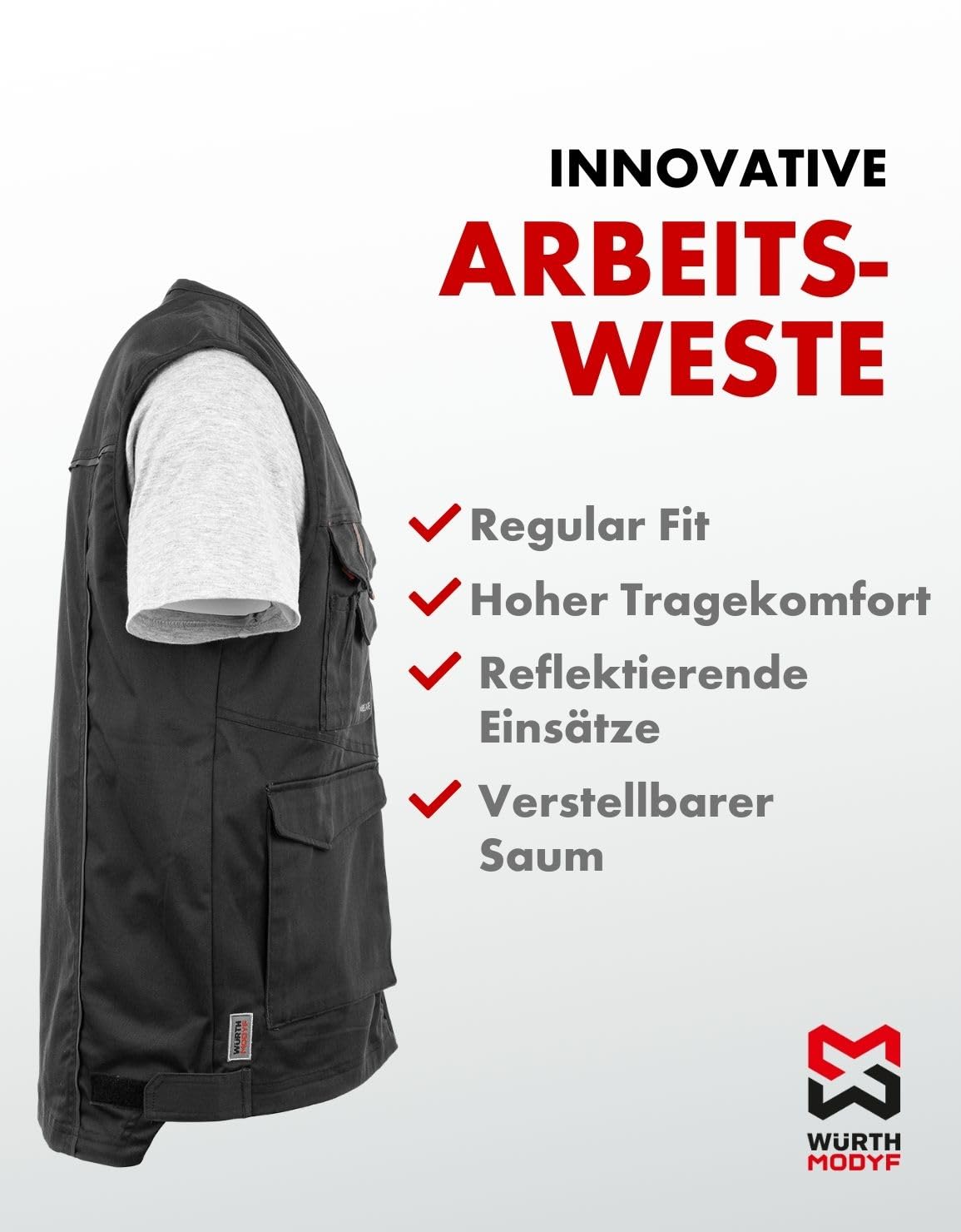 WÜRTH MODYF Arbeitsweste Stretch X – professionelle Arbeitsweste für Herren in den Größen XS - 6XL – Arbeitskleidung für Handwerk & Industrie