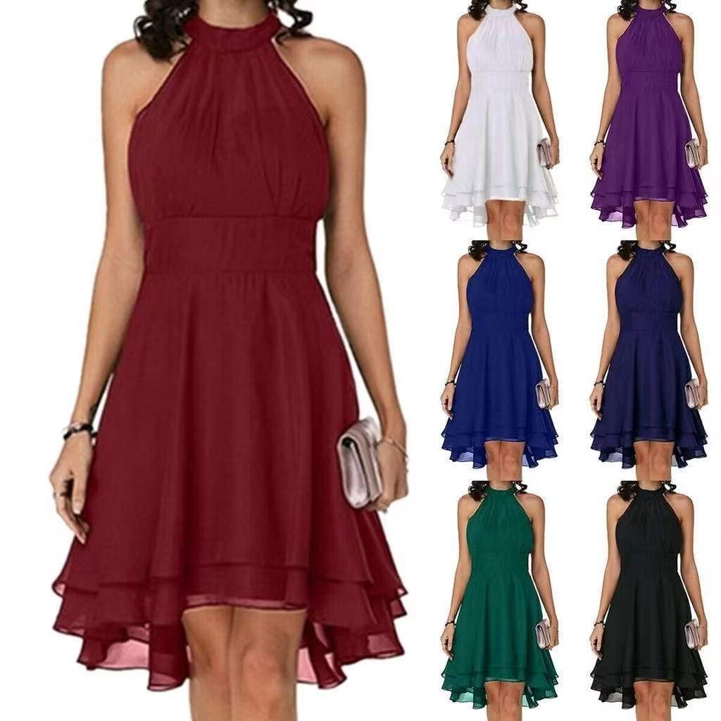ORANDESIGNE Rode De Soiree Femme Chic Et Glamour Mi Longue Cocktail Elegante Mariage Rockabilly Rétro Vintage Robe en Mousseline de Soie Au Genou Fete Robe Bal De Promo