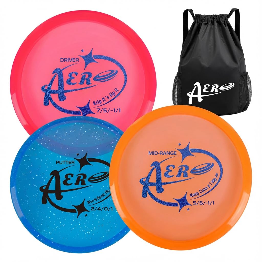 AeronauDiscs Disc Golf Starter Set for Beginners, 3 Disc Golf Set with Driver, Midrange & Putter, Lightweight Carry Bag, Beginner Disc Golf Equipment