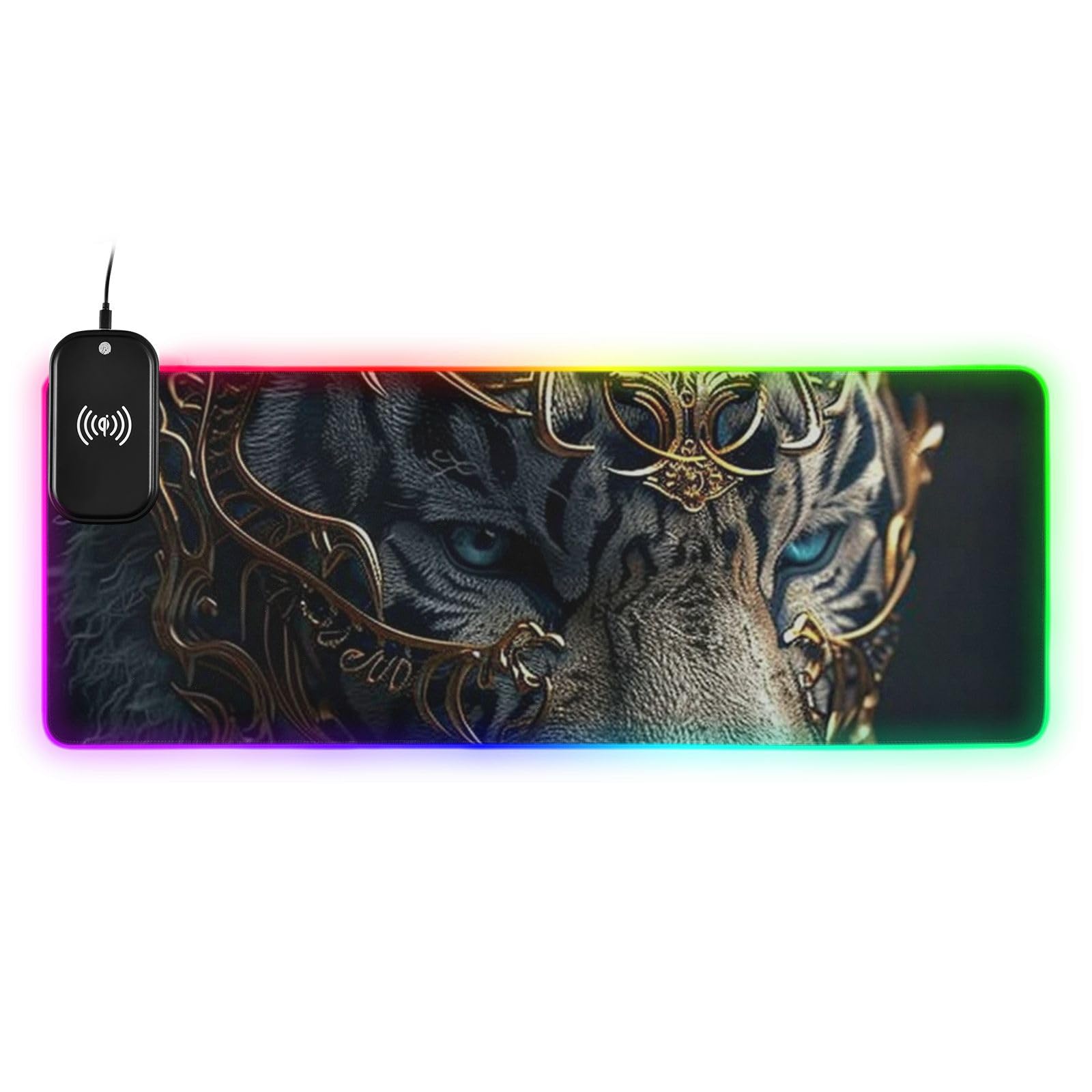 Nero Oro Fierce Tigri Ricarica Wireless Incandescente grande animale pad gaming animale tappetino gigante mouse sottile viaggio 80x30 cm