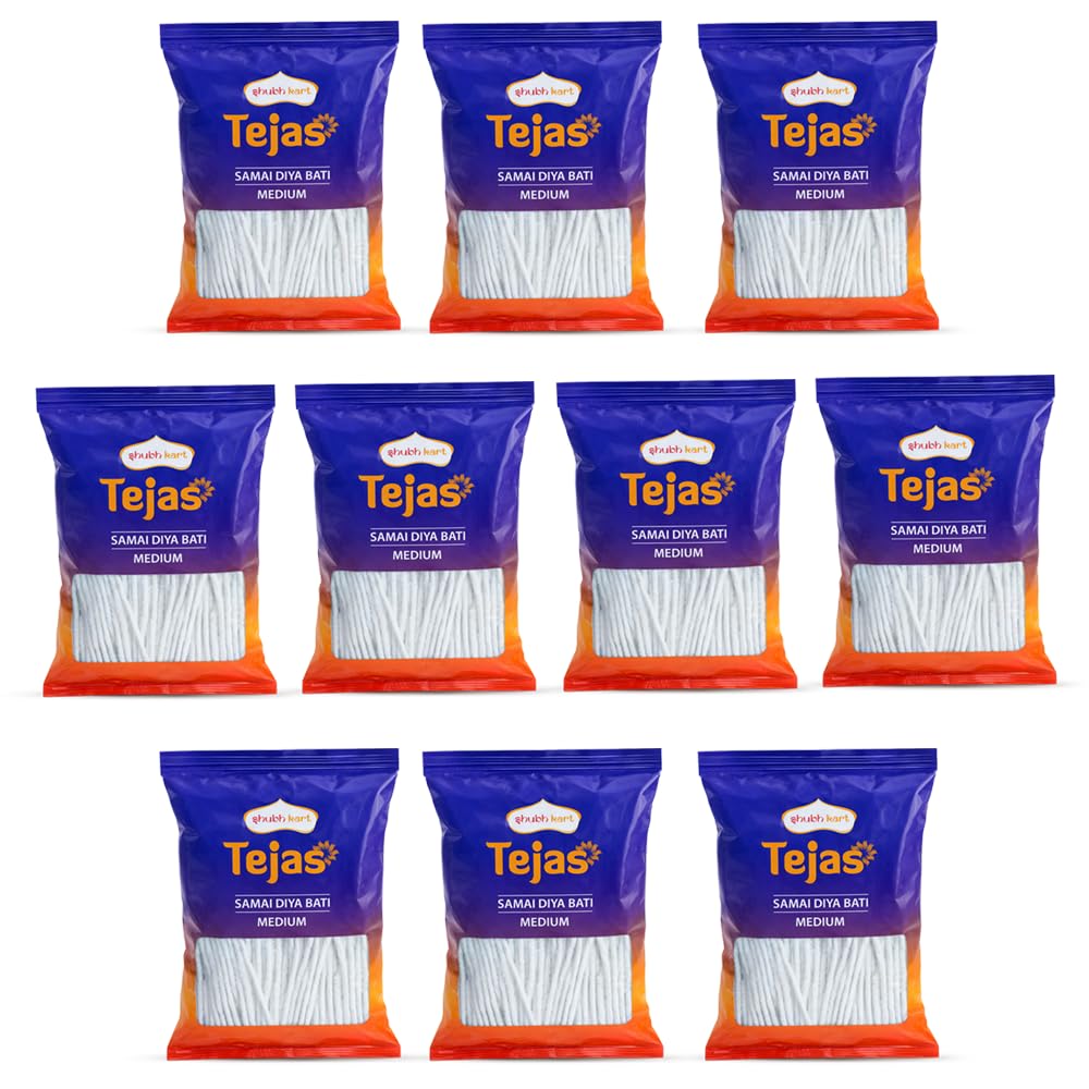 Shubhkart Tejas Samai Diya bati-Medium Length (Pack of 10) 100% Pure & Natural Long Handmade Cotton Long Tip Wicks | Ghee Wick Jyot Batti for Puja Arti & Traditional Rituals - 1000 Bati 8.5 Cm Long-image-18