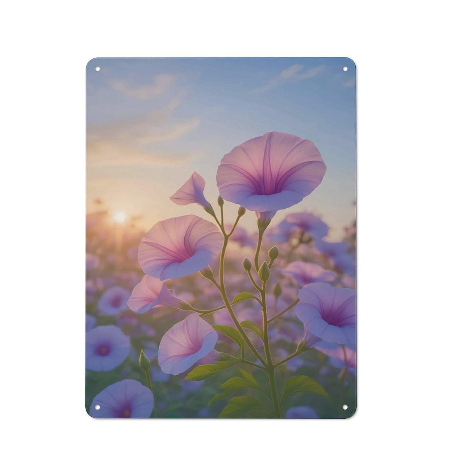 Junmoney Style-1 Metal Sign 40X30cm With Pink Morning Glories At Sunset For Workshop Wall, Vintage Decor, For Vintage Wall Decor Fans, For Metal Sign Collectors