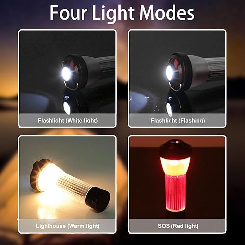 Miniatura 3 de Linterna LED portátil para campamento, lámpara de campamento recargable, 3 fuentes de luz, 4 engranajes, linterna IP45, trípode impermeable, base