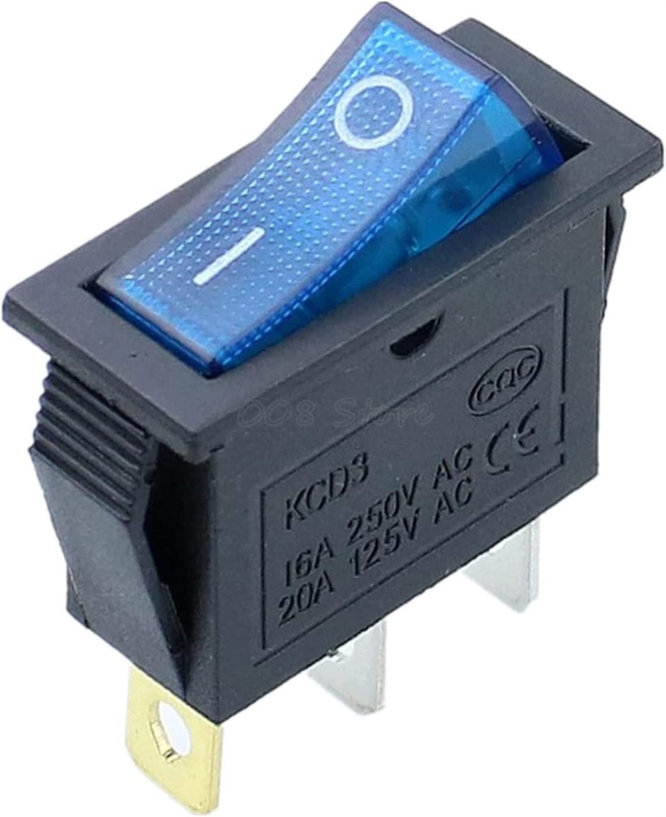 Commutateur à bascule 3 pin DPST interrupteur ON OFF 250V 15A bleu pour tableau de bord