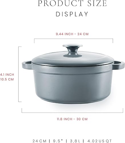 Miniatura 2 de Voeux Utensilios de cocina - Cazuela de horno holandés de hierro fundido esmaltado con tapa (4 cuartos de galón, Gracieuse)