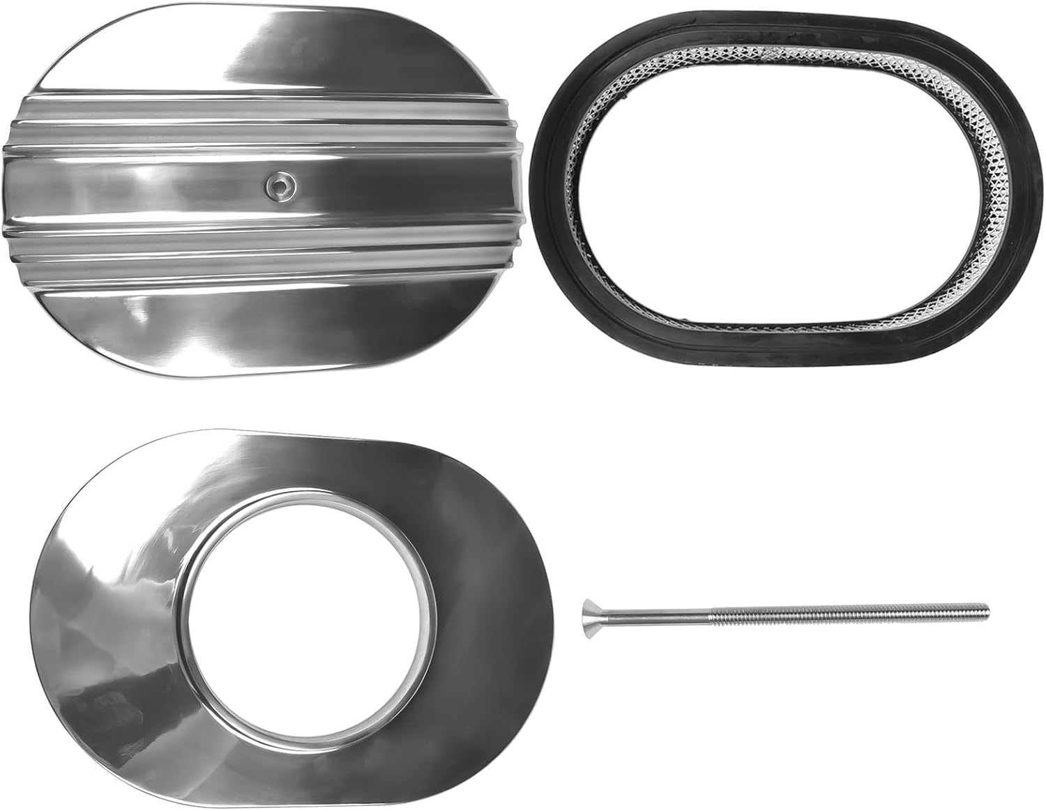 GELUOXI 12" Oval Half Finned Air Cleaner Assy Polished Aluminum Replacement for Chevy Ford 5 1/8'' Diameter