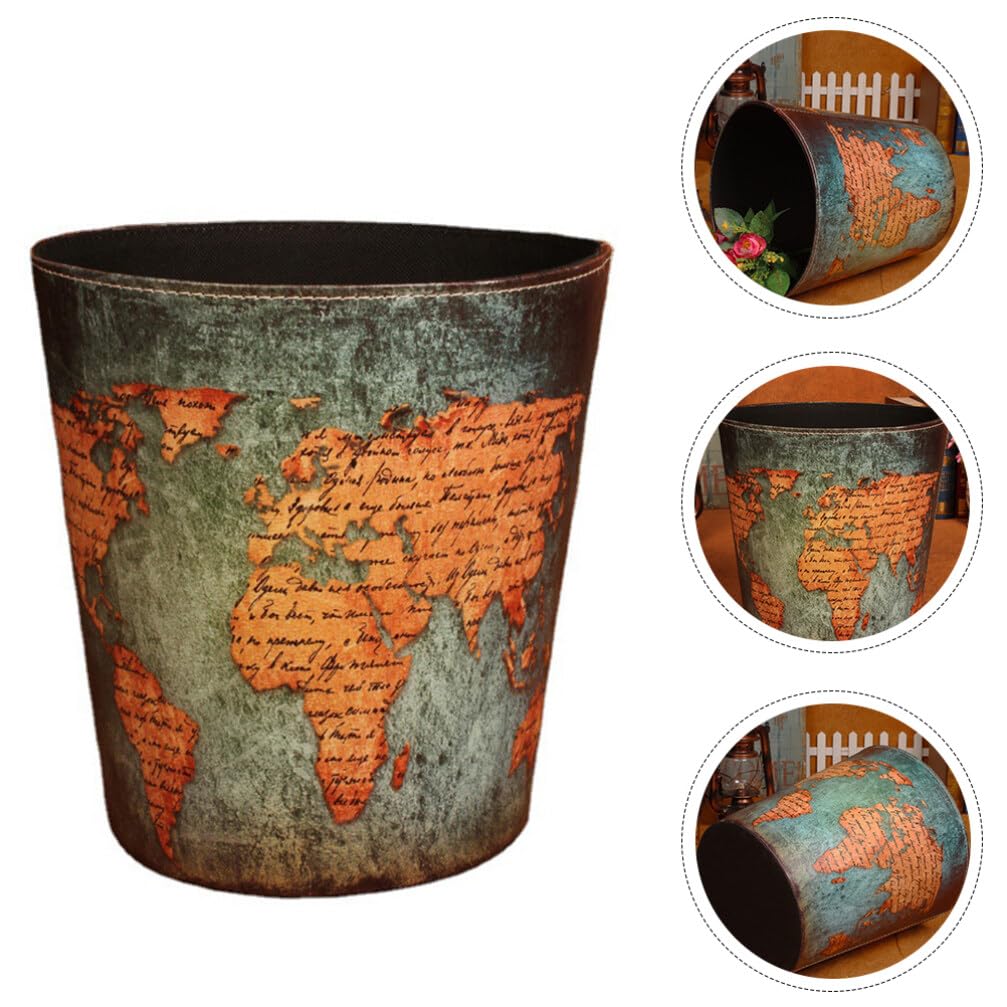 Corbeille à Papier Grosse Ouverture en Cuir Pu, Rétro Style Anglais