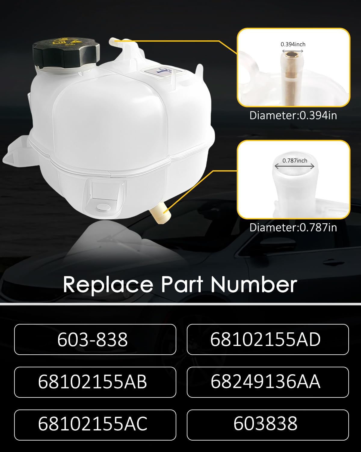 603-838 Coolant Reservoir Tank Compatible with Chrysler 200 2015-2017, 68096261AA Engine Water Reservoir Tank with Lid Replacement for Jeep Cherokee 2014-2018