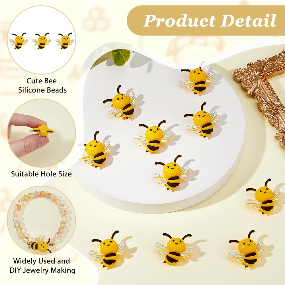 Hobbspring 8Pcs Bee Silicone Beads Cartoon Animal Focal Beads Honeybee Loose Spacer Beads with 2mm Hole for Keychain Making DIY Bracelets Necklaces Lanyard Jewelry Making - Image 4