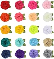 JKJF 20pcs Felt Rosette Flowers with Leaves - 20 Colors Fabric Roses for DIY Crafts, Hair Accessories, Wedding Decor
