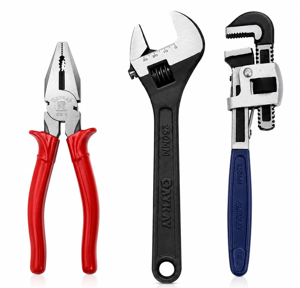 Hand Tool Kit With 10 inch Stillson Pipe Wrench, 8 inch Combination Plier & 8 inch Adjustable Wrench-image-33