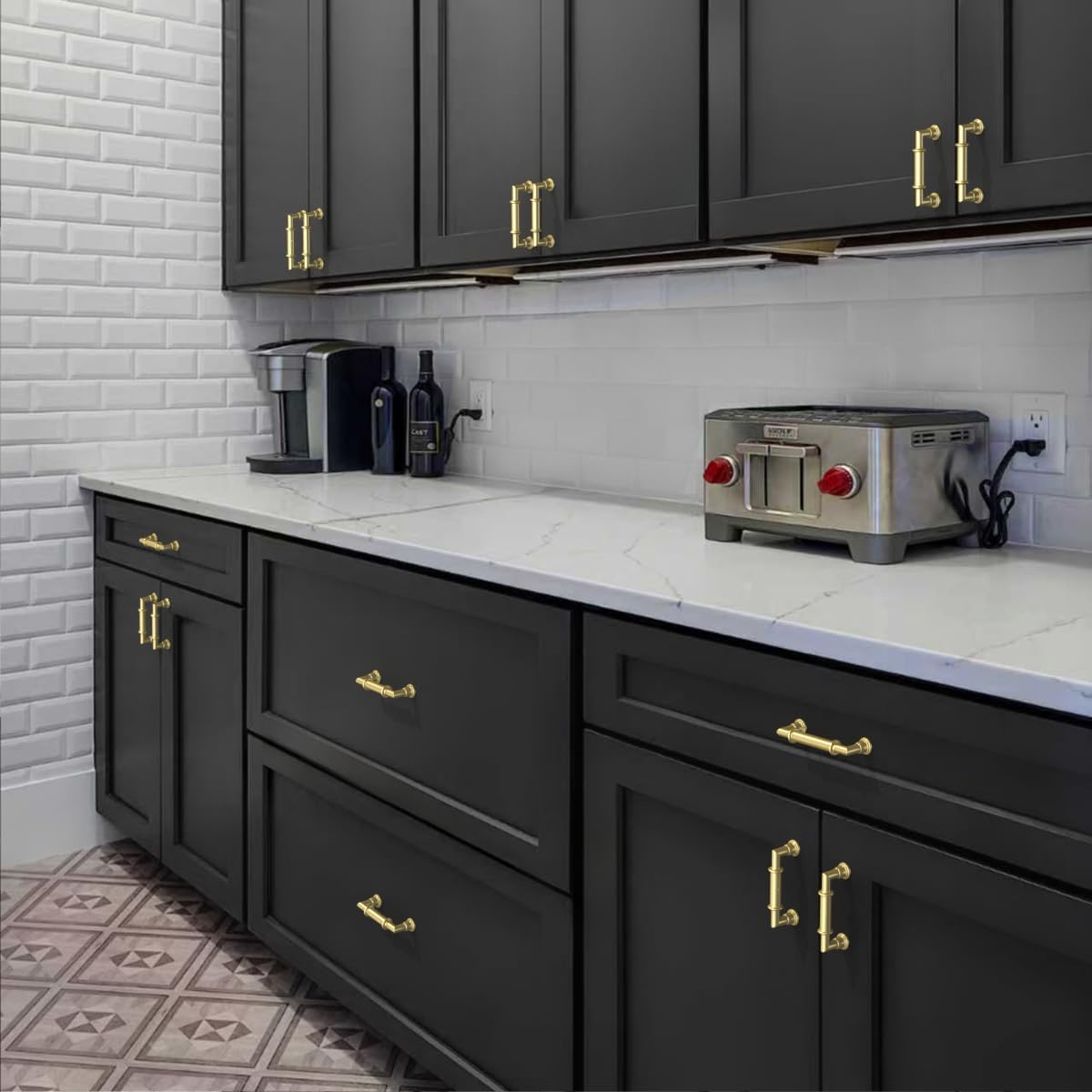 Amerdeco 10 Pack Brushed Gold Cabinet Pulls 3.75 Inch(96mm) Hole Center Heavy Duty Solid Kitchen Cabinet Handles Drawer Pulls