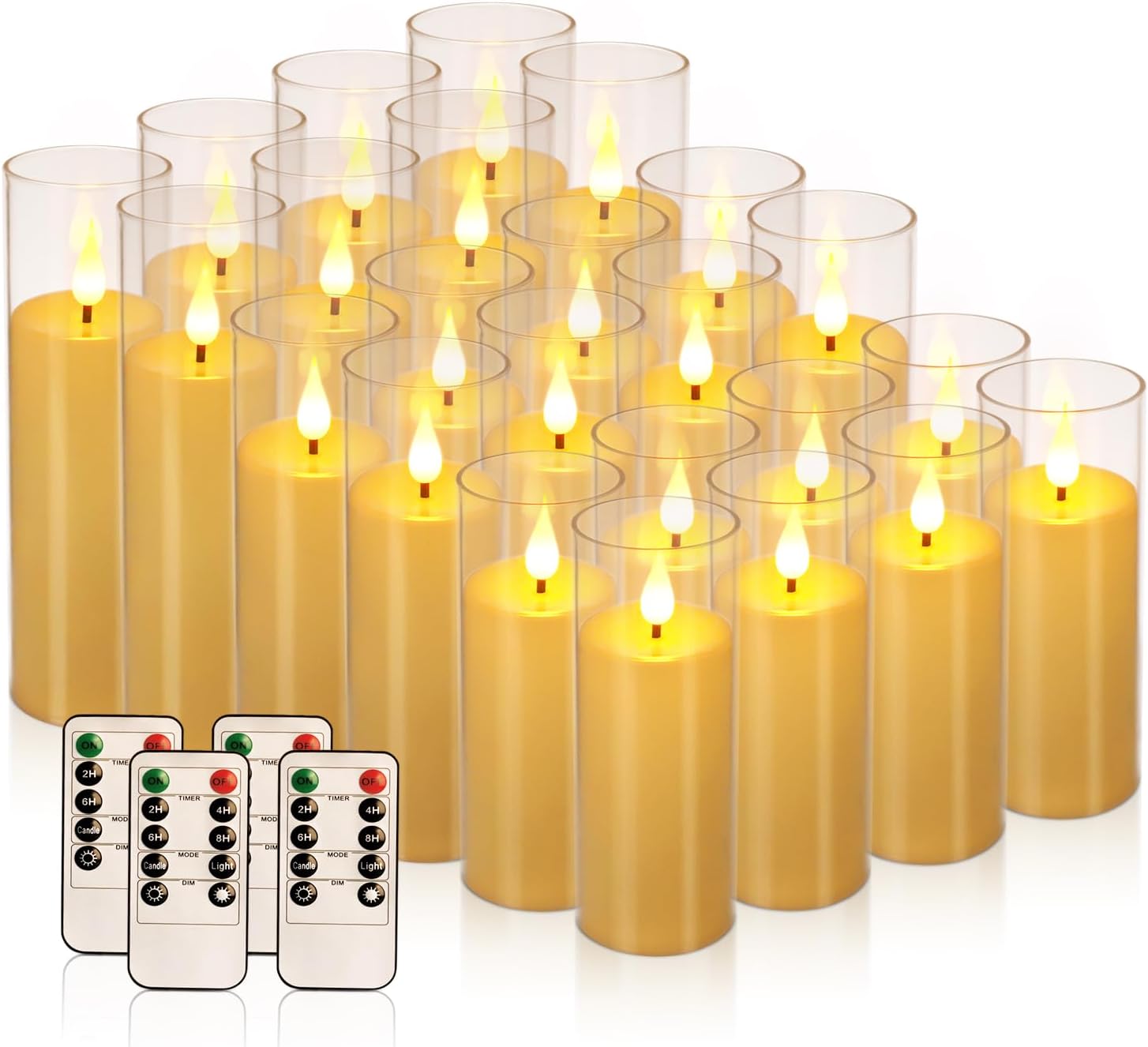 Flickering Flameless Candles Battery Operated with Remote and 2/4/6/8 H Timer Plexiglass Led Pillar Candles with Realistic Moving Wick Candles for Home Decor Pack of 24 (D2.2"xH 5"6"7")(Ivory) 24pack Acrylic