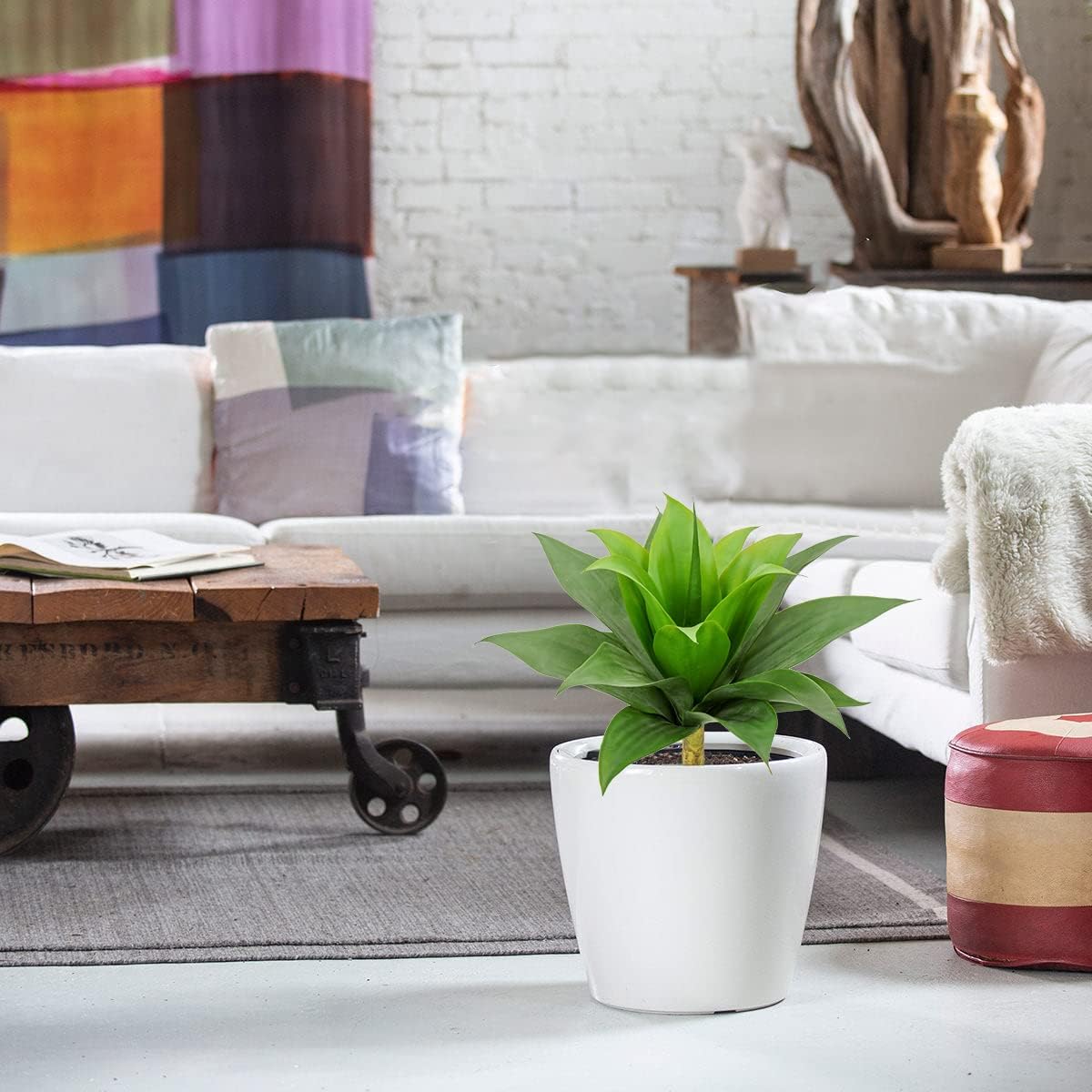 Set of 2 Size 18 Artificial Agave Succulent Plants, 18 Inch Faux Succulents Stems Fake Plant for Home Office Garden Yard Indoor Outdoor Decor, 2 Pack