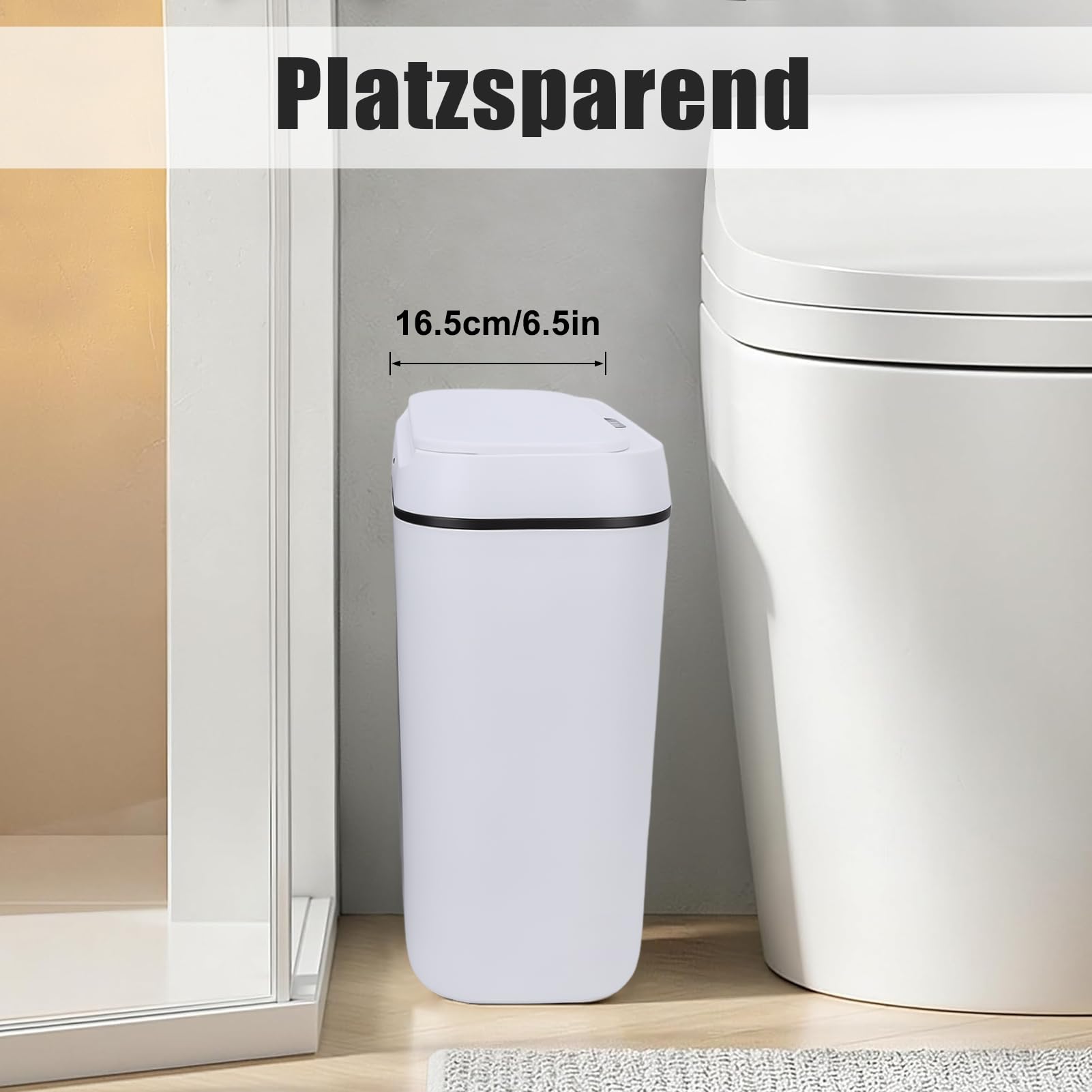 2er Set Mülleimer Bad mit Sensor, 15L Elektrischer Mülleimer mit Deckel | Leise und Wasserdicht, Schlankes Schmales Design, Platzsparend, für Büro Schlafzimmer Badezimmer Küche