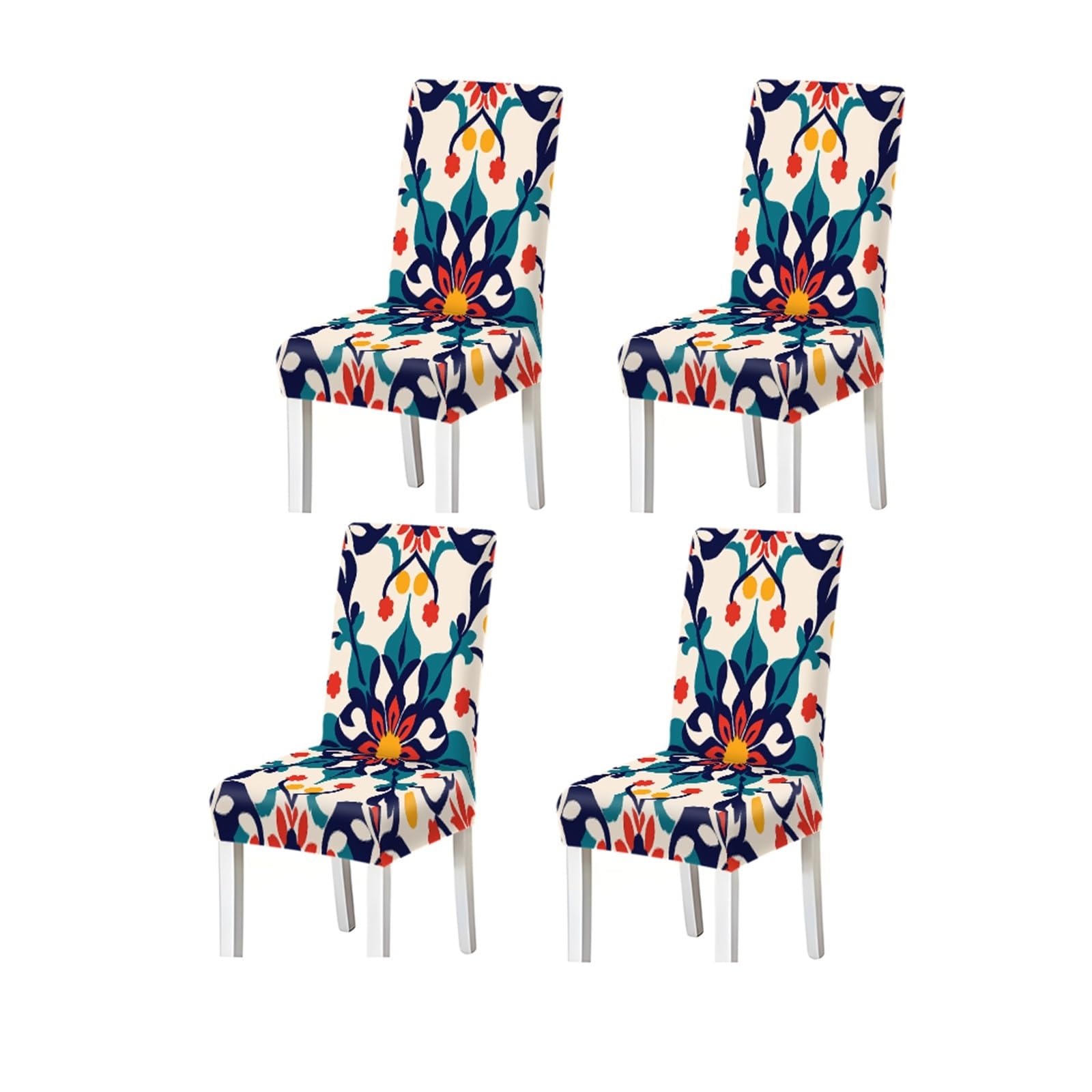 BOSUYBN Bohemian Floral Damask Pattern Print Dining Chair Covers Set Of 2/4/6, Stretch Slipcovers For Kitchen Dining Room Furniture Protectors for Home Dining Room(4PCSChair cover)