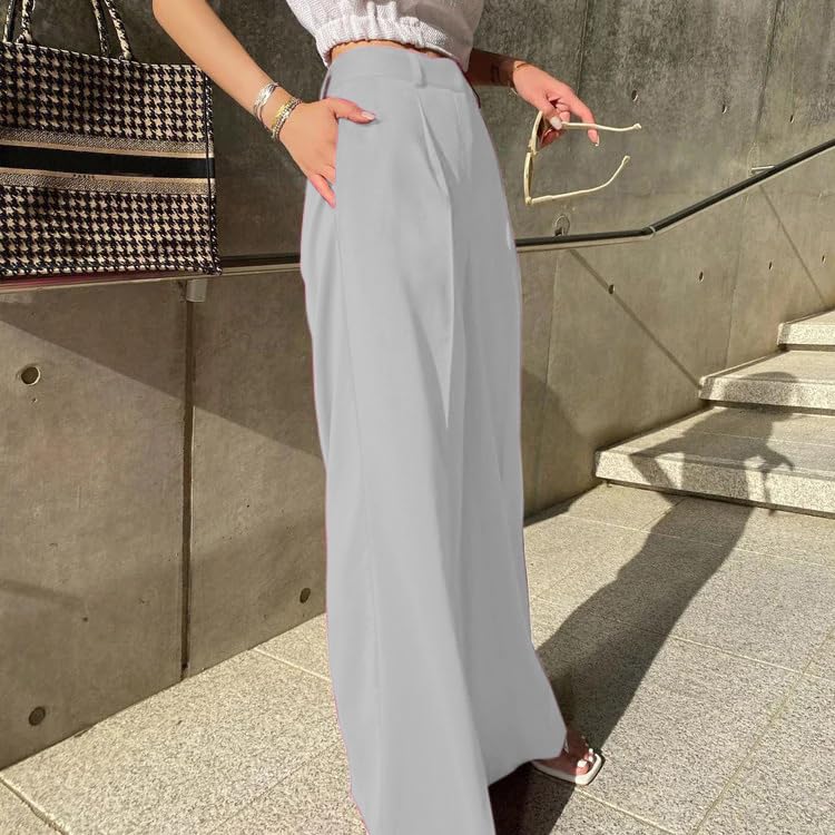 Image of Aahwan Solid Dark Green Loose Fit Wide Legs Korean Baggy High Rise Pants for Women's & Girls' with Pocket
