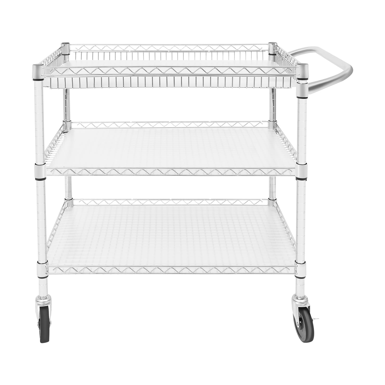 Carro de servicio con ruedas, 76 x 46 x 82,6 cm, 3 estantes, carro de transporte, capacidad de carga de 450 kg, para restaurantes, cocinas u hoteles