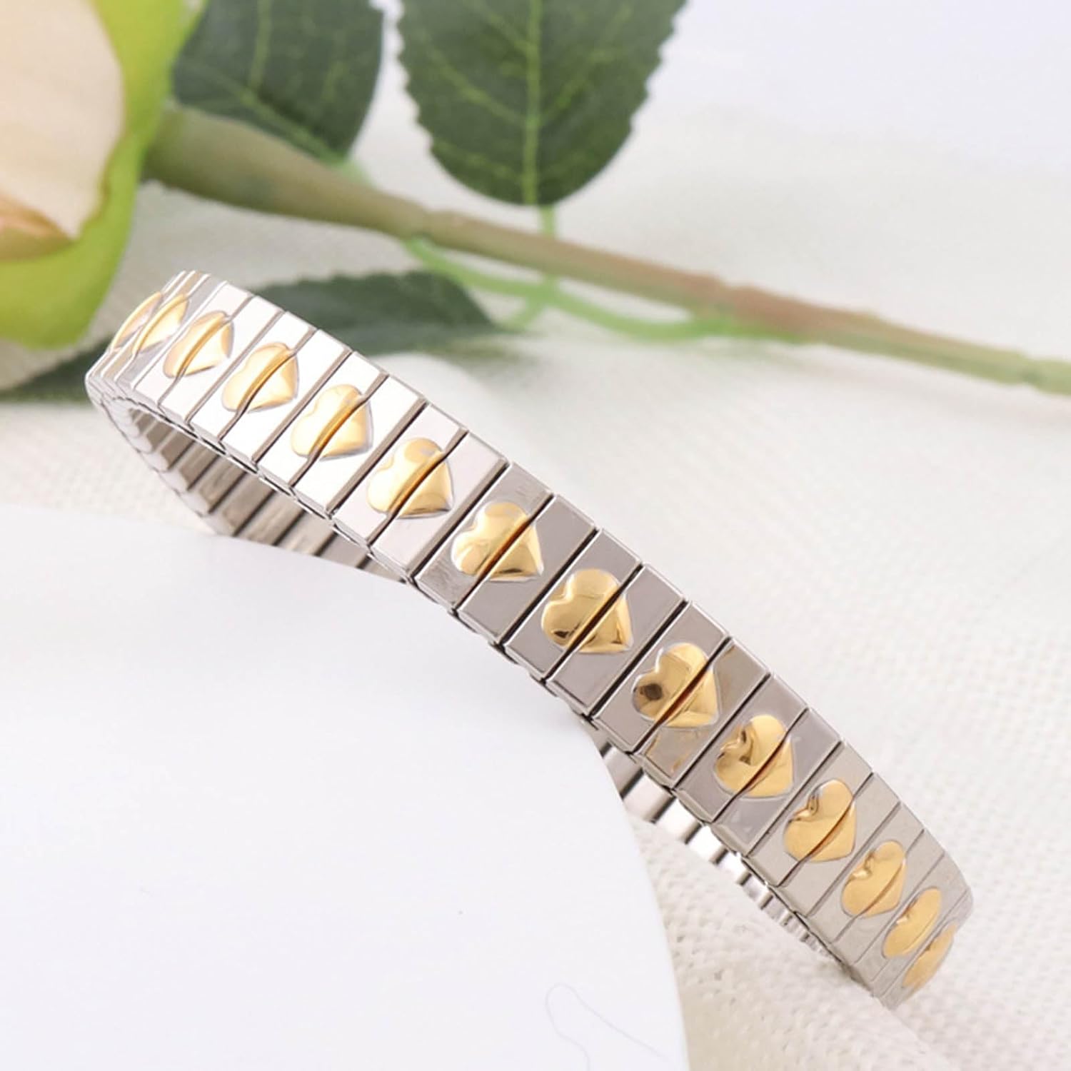 Elastic Bracelet Jewelry Stainless Steel Stretch Bracelet for Women, Flexible Wide Wristband Bangle Bracelets Decorated Golden Pattern - Image 6