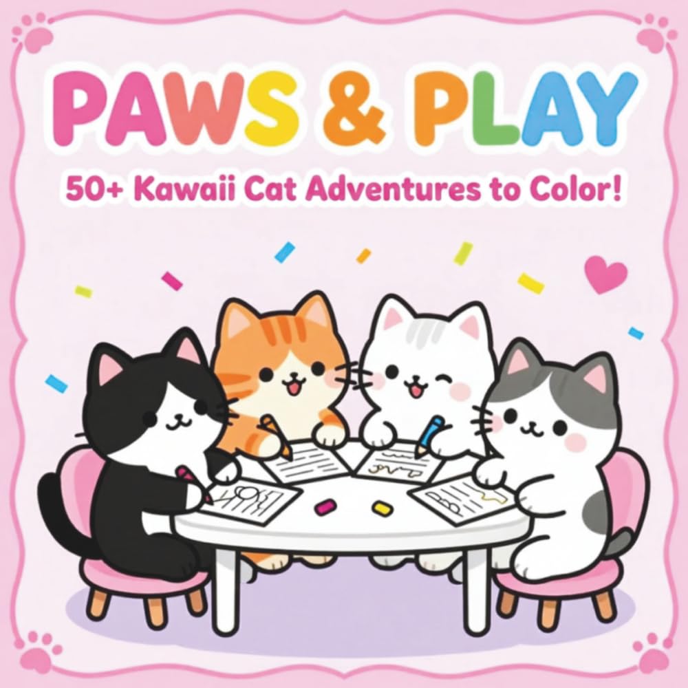 Paws & Play: 50+ Kawaii Cat Adventures to Color!
