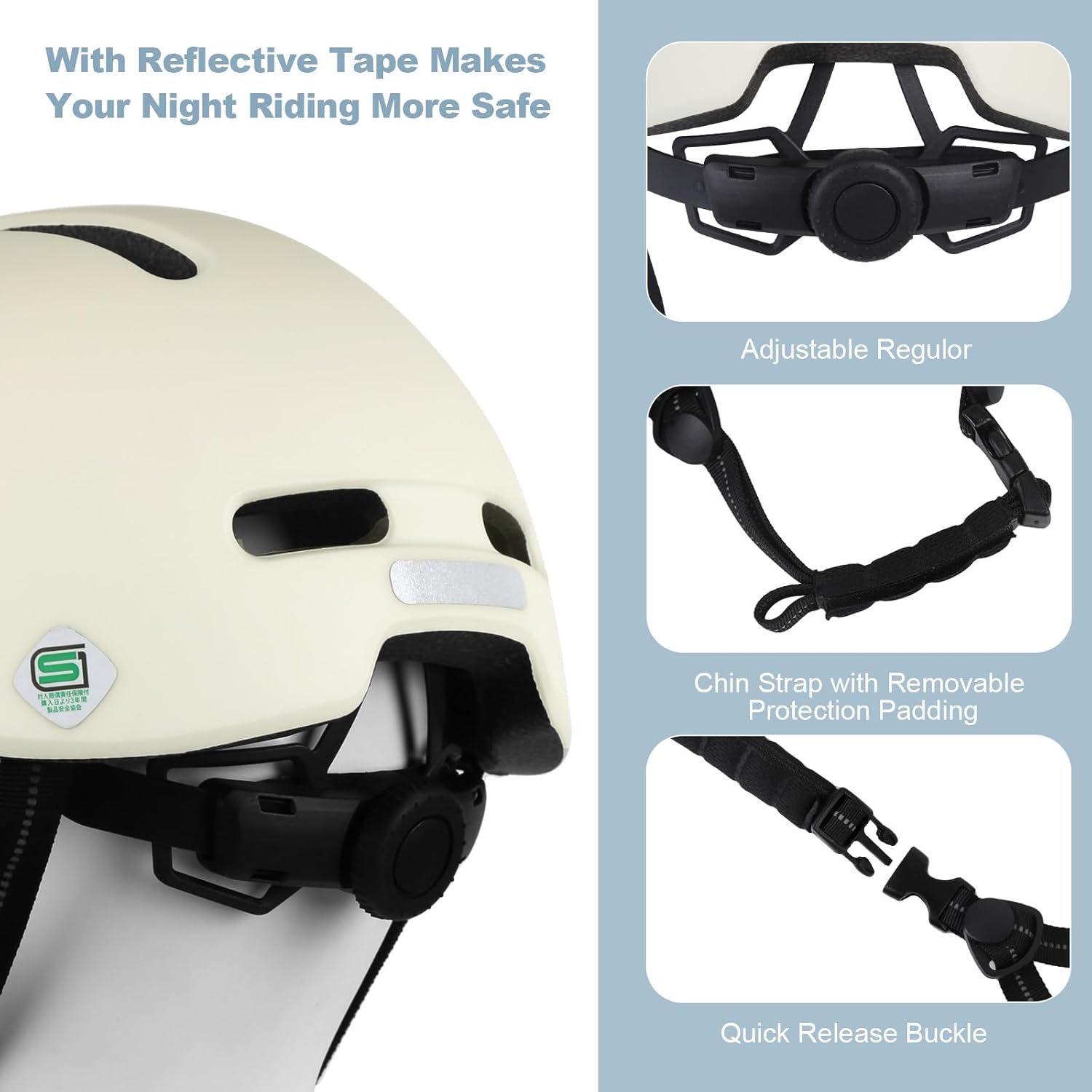 Shinmax Bike Helmet - Lightweight Adjustable Baseball Cap Style Cycling Helmet with Long Visor, Reflective Strip, for Urban Commuter, Mountain & Road Biking - Image 5