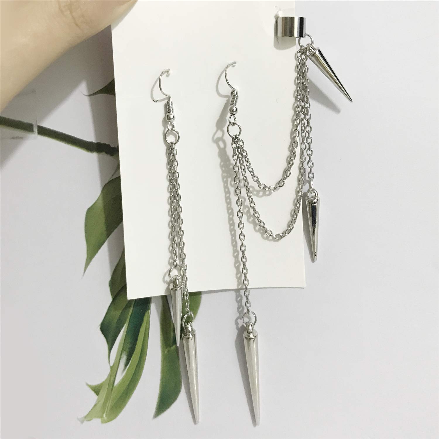 Aretes de cadena larga con borla larga estilo punk negro 316L, estilo vintage, steampunk, engranaje, clavos, trepadores, colgantes, para hombres y mujeres, unisex, Metal, N/P 7
