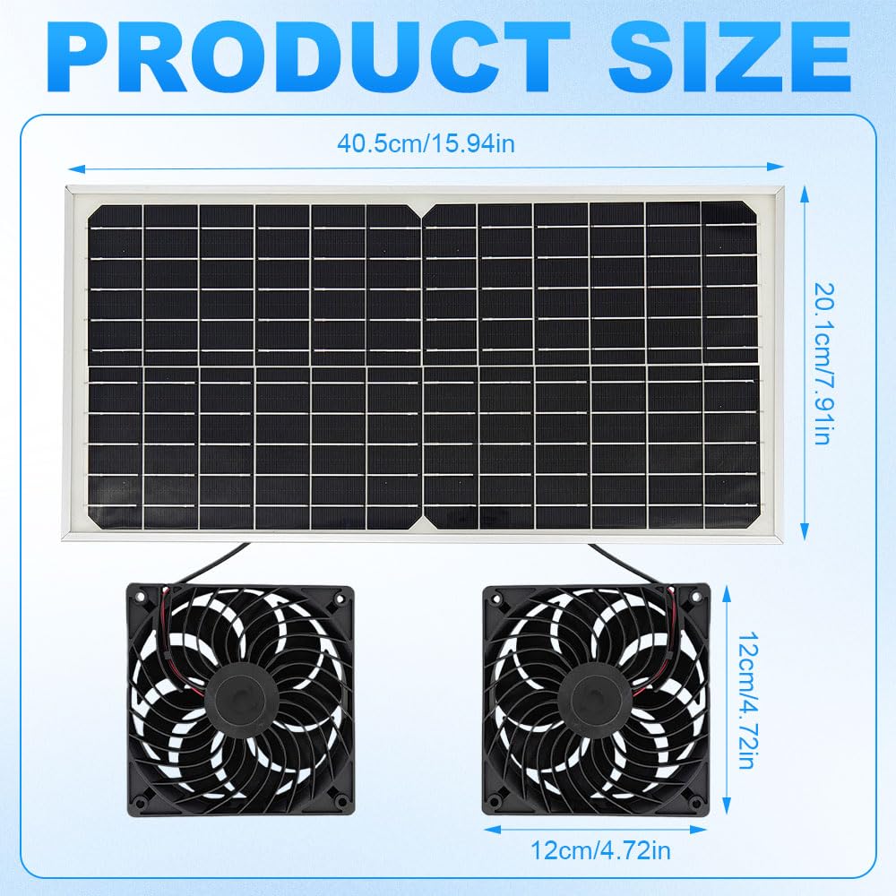 Ventilateur Solaire pour Serre 16V 16W Extracteur d'air Double Ventilateur CC IP65 Exterieur