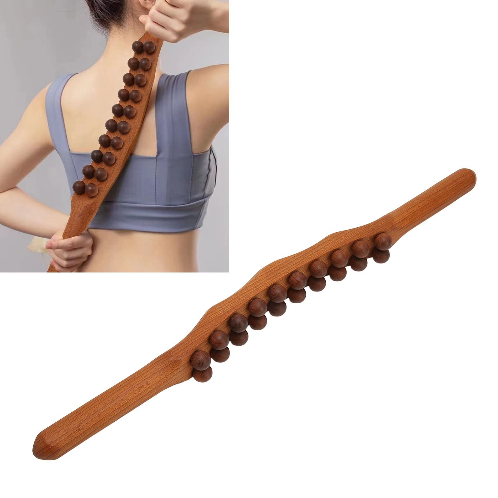 20 Bead Wood Massage Stick, Full Body Massage Roller Stick Universal Ergonomic Scraping Stick Point Massage Stick for Muscle Release, Eliminates Fatigue, Dredge Meridians