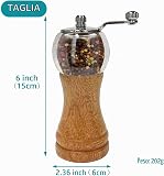 Manual Pepper Grinder Set, 1PCS-6in Classic Hand Shake Pepper Mill or Salt Grinder, Salt and Pepper Grinder, Healthy Ep Materials Acrylic and Wood, Ceramic Blades Adjustable Coarse Mill. - 4
