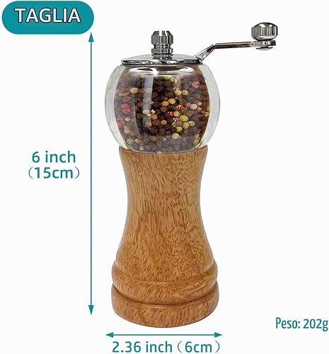 Manual Pepper Grinder Set, 1PCS-6in Classic Hand Shake Pepper Mill or Salt Grinder, Salt and Pepper Grinder, Healthy Ep Materials Acrylic and Wood, Ceramic Blades Adjustable Coarse Mill. - 4