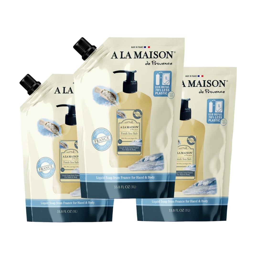 A LA MAISON Liquid Hand Soap (33.8 Refill Pouch, 3 Pack, Fresh Sea Salt)