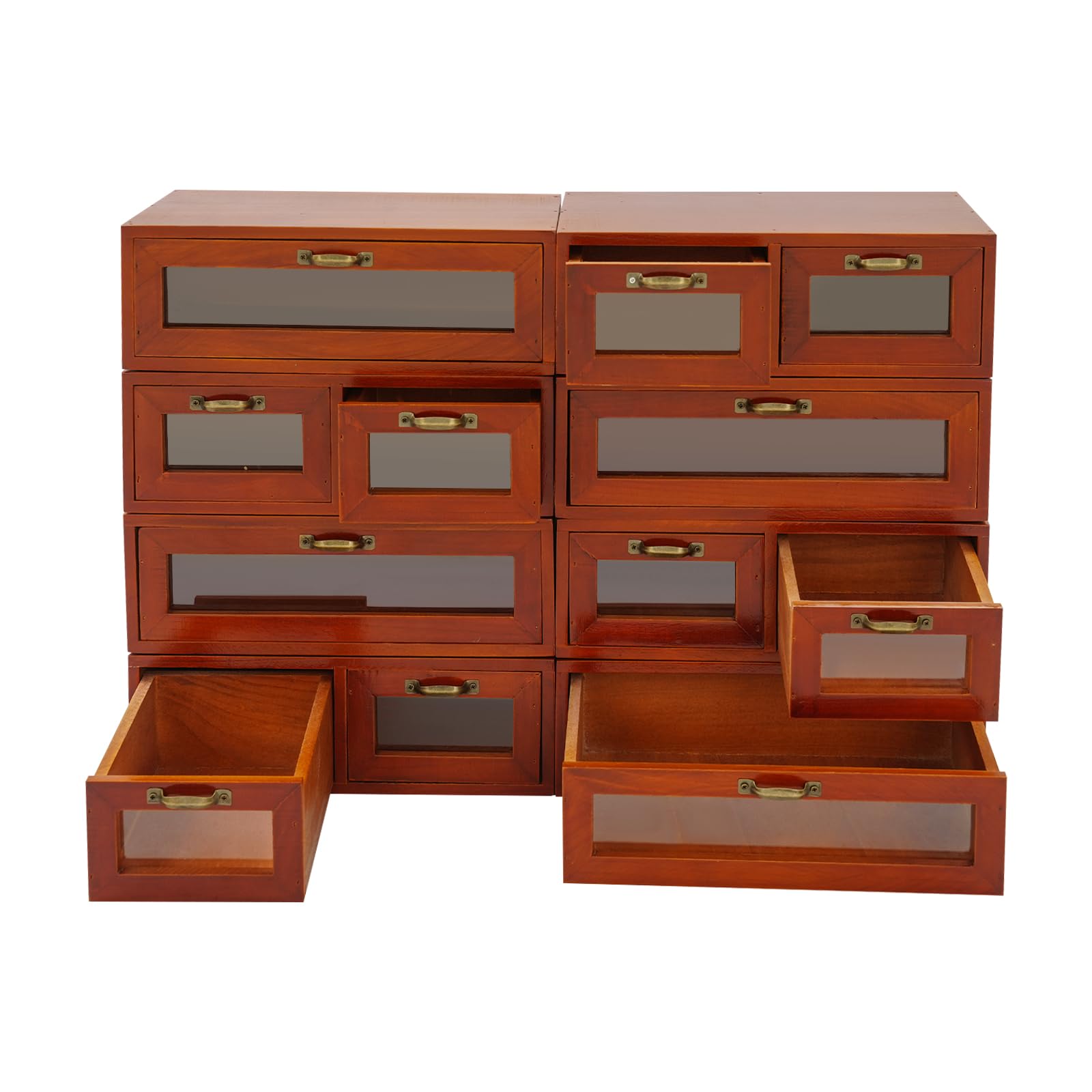 Armadio impilabile in legno con 12 cassetti (per 30 x 18 x 10 cm) | Cassettiera con maniglie e finestre trasparenti, organizer per cosmetici, gioielli, forniture per ufficio, piccoli attrezzi