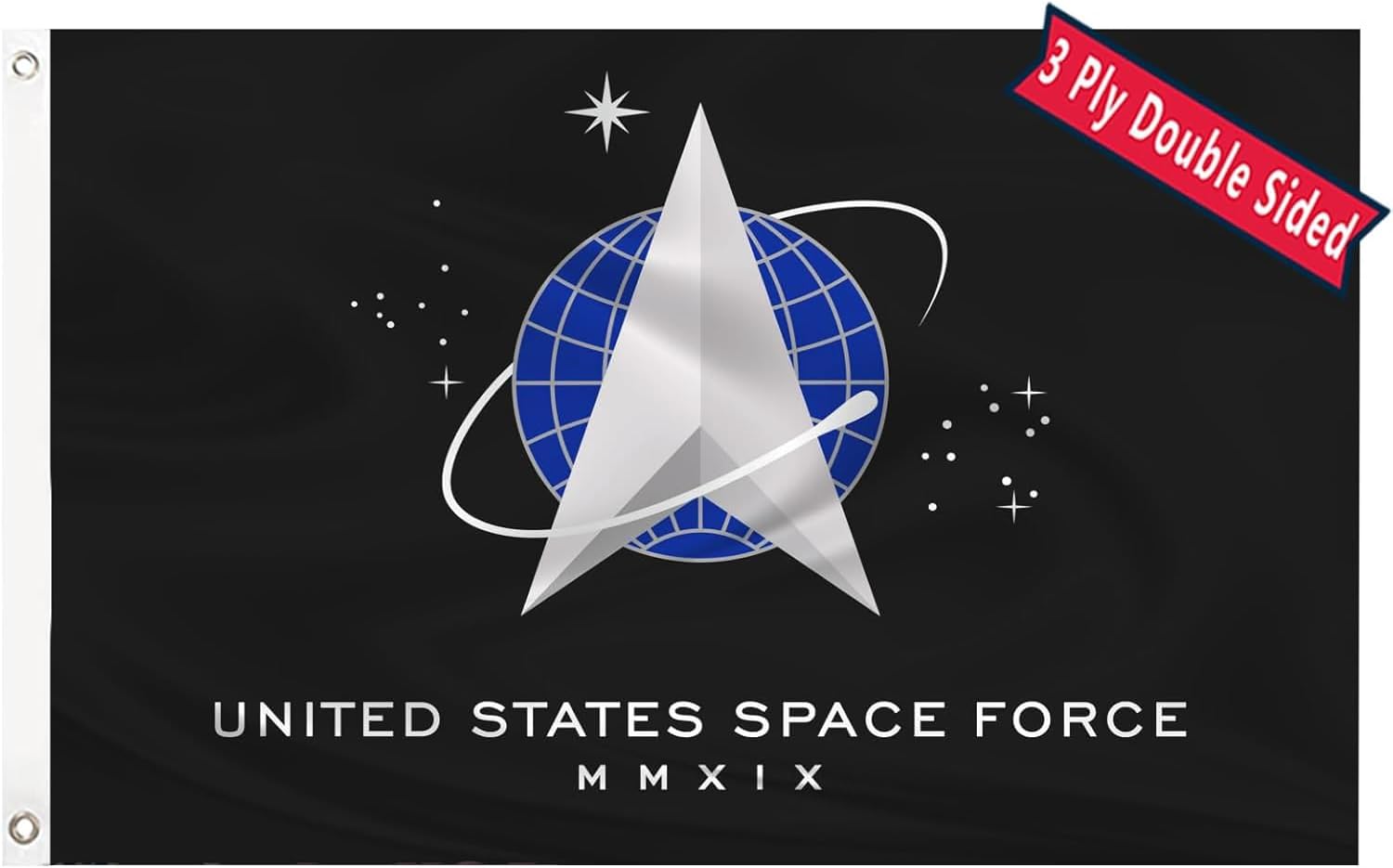 US Space Force Military Flag 4x6 Double Sided United States Space force Flag 4 x 6 Ft 100% Polyester Fiber Bright Color with Durable Canvas Header and 2 Non Fading Brass Grommets