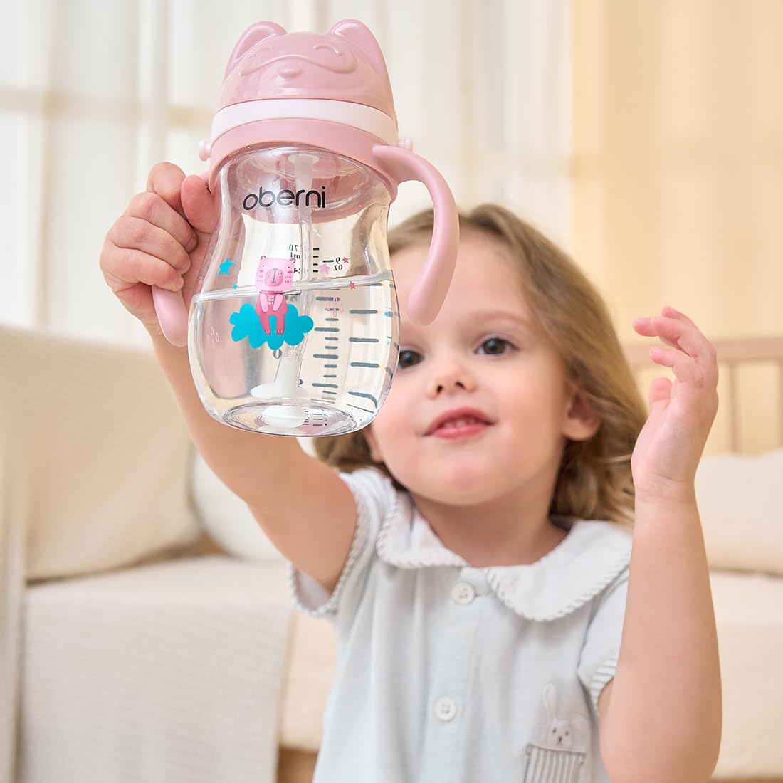 Oberni Kubek do nauki picia dla małych dzieci od 12 miesięcy, szczelna butelka na wodę, kubek Toddler Sippy, butelka na wodę, 270 ml, różowy/3 sztuki