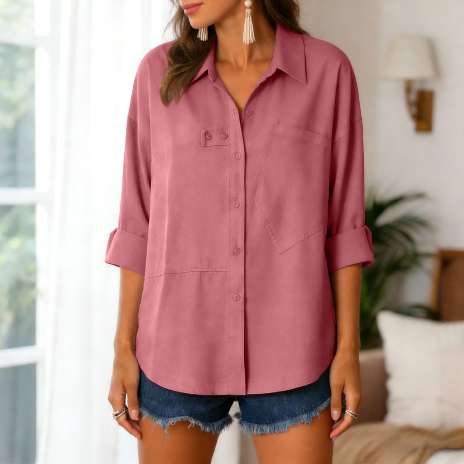 Chemise Femme Lin T Shirts Manches Courtes Chemisiers Élégants Chemisier Femme Lin, Chemise Haut Été pour Femmes Manche Courte Oversize Chemisier Vert Tee Shirt Chic Et Elegant