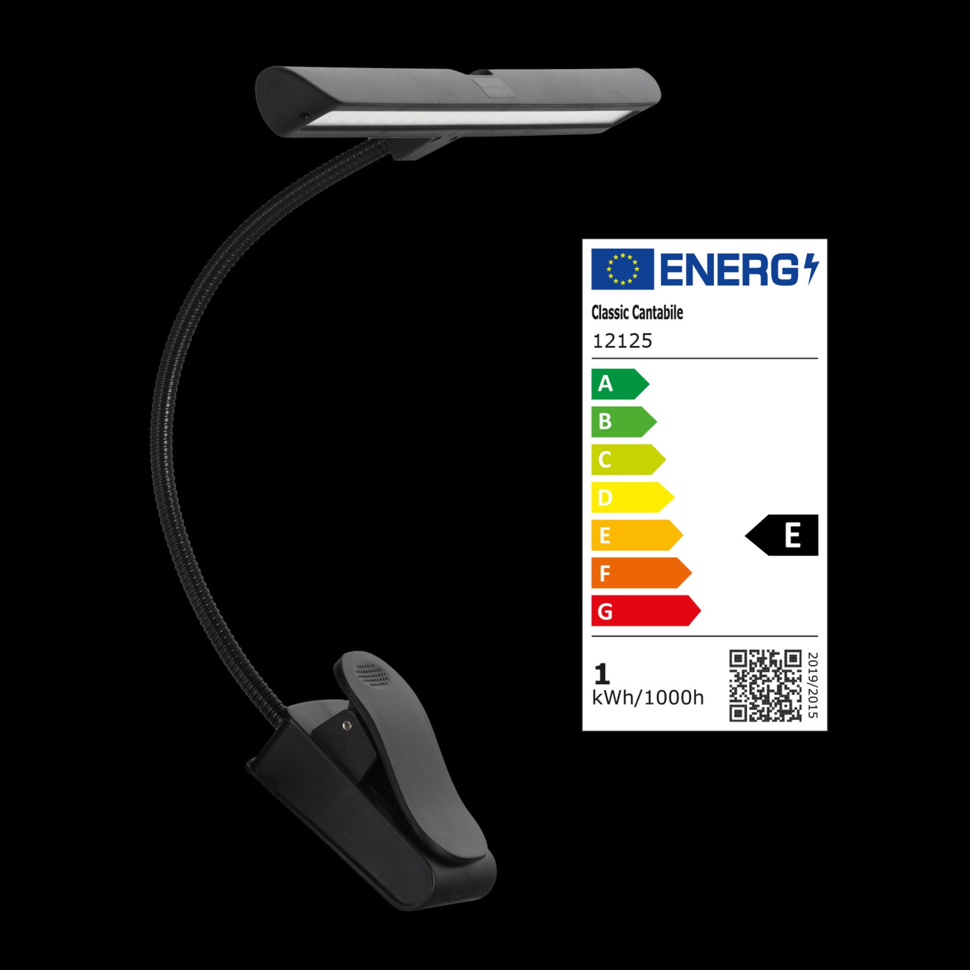 Classic Cantabile SM Notenpultleuchte Easy - Dimmbare, flexible Klemmlampe LED mit Memory-Funktion - Tischlampe mit Schwanenhals - Warm-weißes Licht, 18 LEDs - Pultleuchte - Klavierlampe in Schwarz