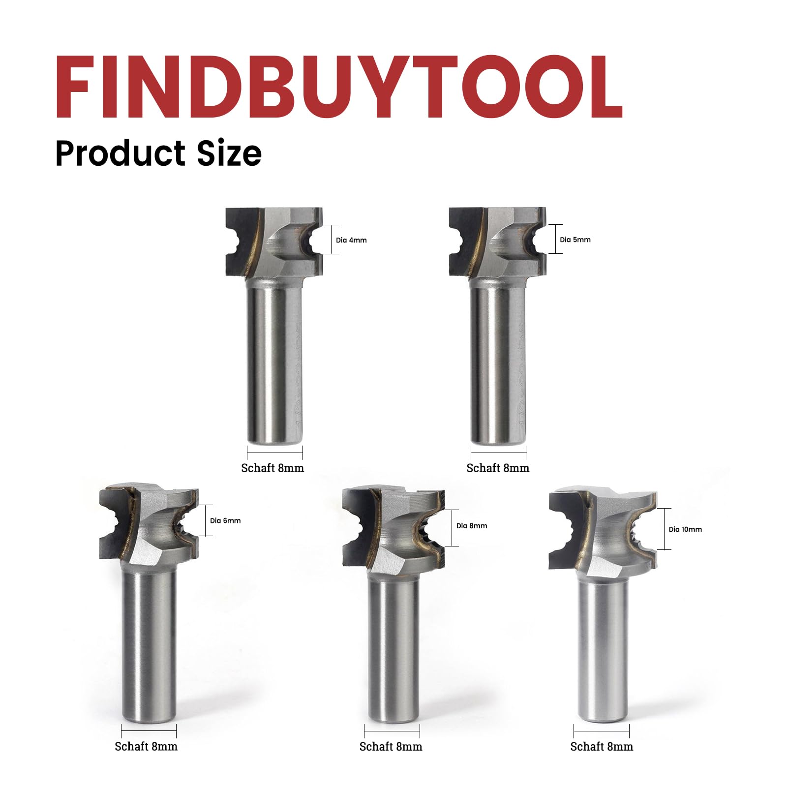 Findbuytool Ensemble de fraises à bois 8mm Tige, Fraise à défoncer en carbure de tungstène Set de 5, Fraise pour défonceuse Bits pour Festool Domino Router Bits, Fraise pour défonceuse Bits pour DF500