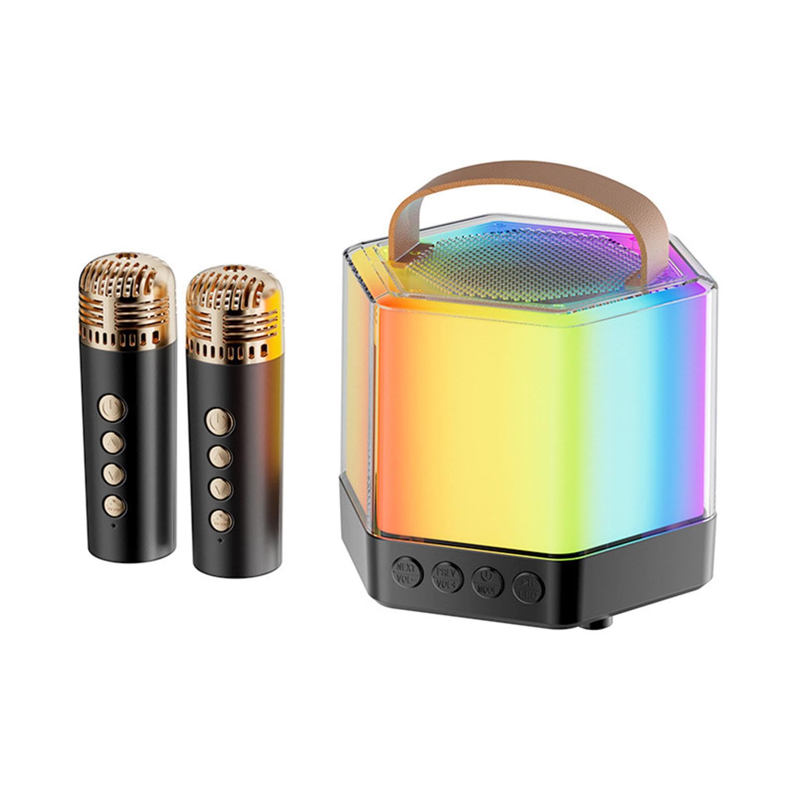 BexdugKaraoke Machine With 2 Microphones,RGB Color Light Wireless Karaoke Speaker - Outdoor Portable Karaoke Machine For Friends, Camping, Picnic