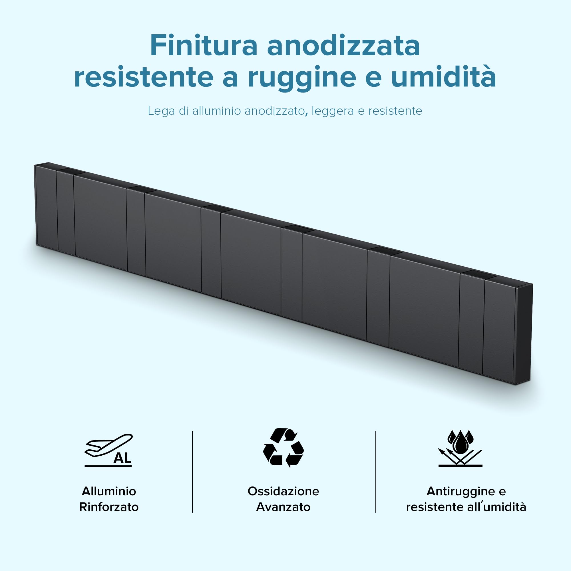 doporro Appendiabiti da Parete con 6 Ganci Ribaltabili, Attaccapanni da Muro in Alluminio Appendiabiti 44,5 cm per Cameretta, Ingresso, Cucina, Nero Wandgarderobe01