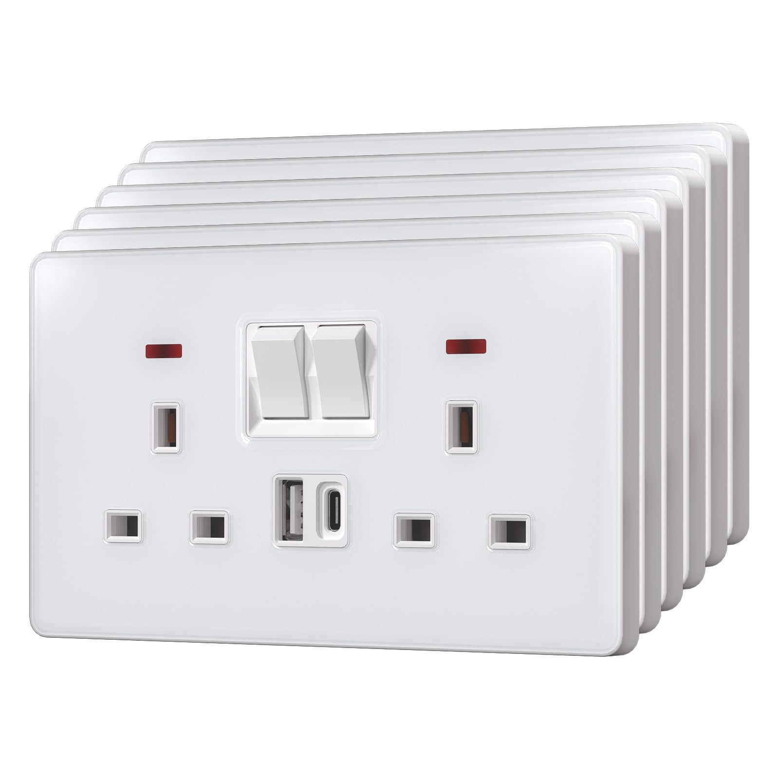 BSEED Double Socket with 20W USB-C Fast Charging,Glass Switched Wall Sockets,13A Electrical outlets with LED Indicator,Screws Included, โ image 1
