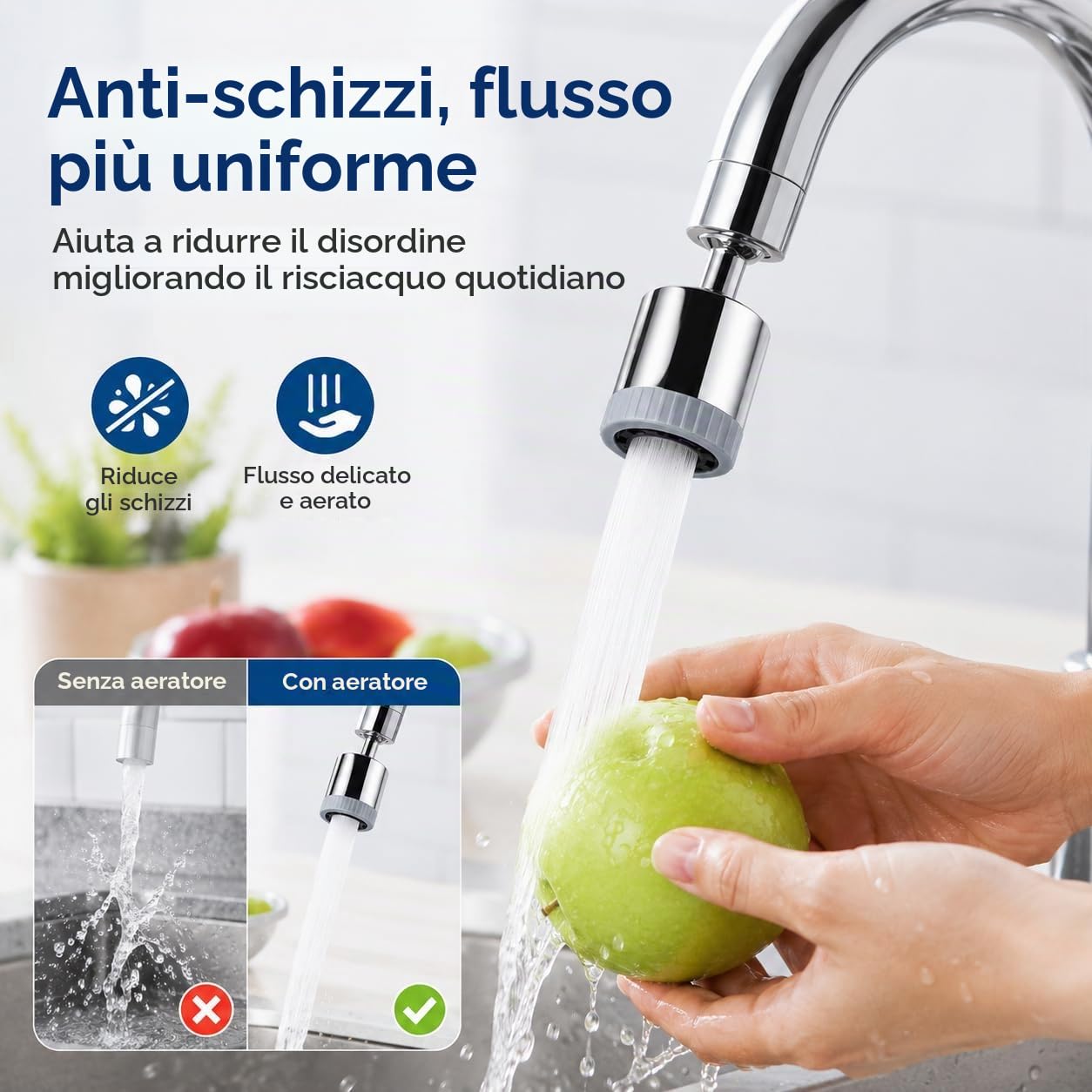 Aeratore Rubinetto Cucina, 360° Girevole Con 3 Modalità | Prolunga Rompigetto Rubinetto, Aeratore Filtro Antispruzzo, Doccetta Per Lavandino Cucina