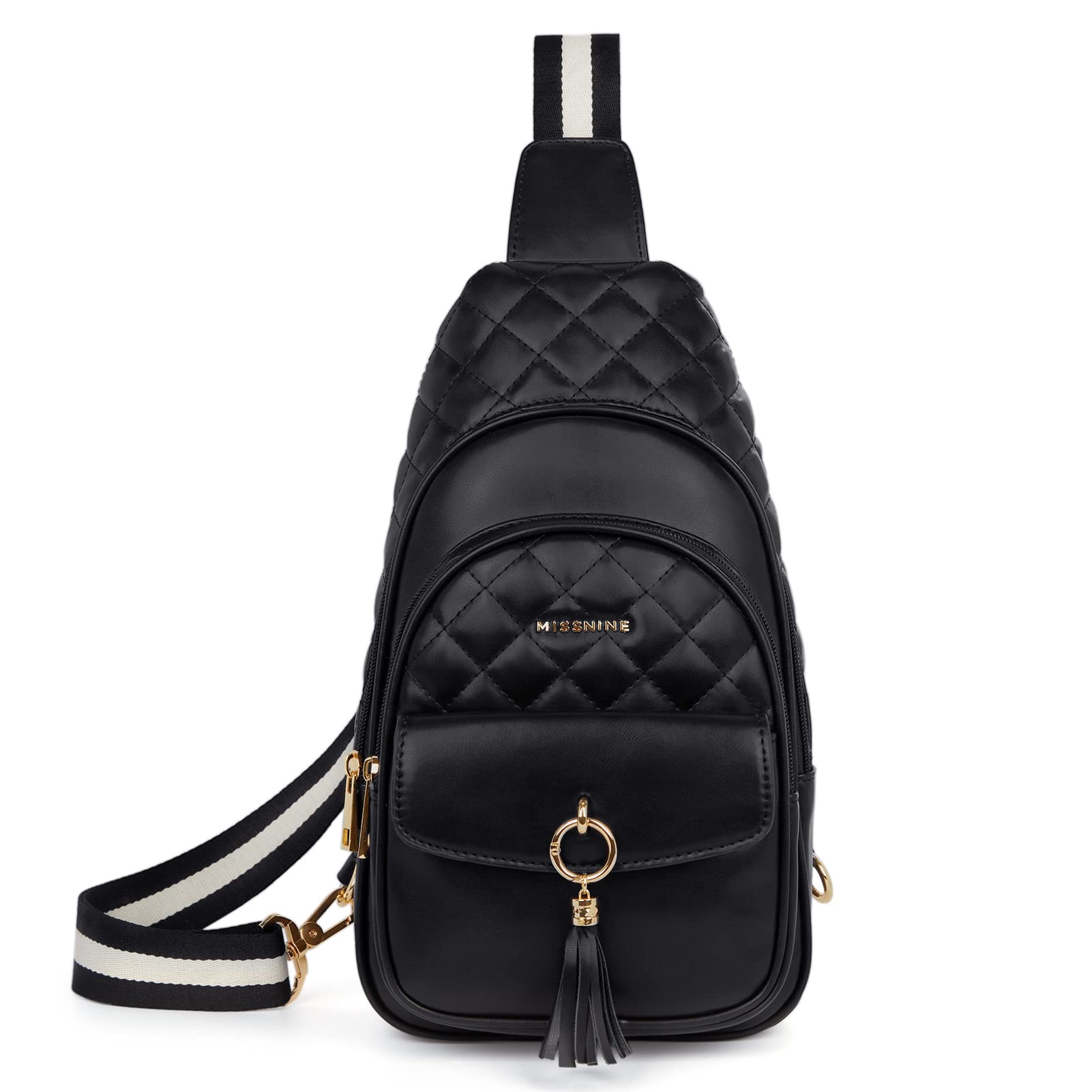 Missnine PU Leather Sling Bag for Women, Trendy Travel Bag with Tassel