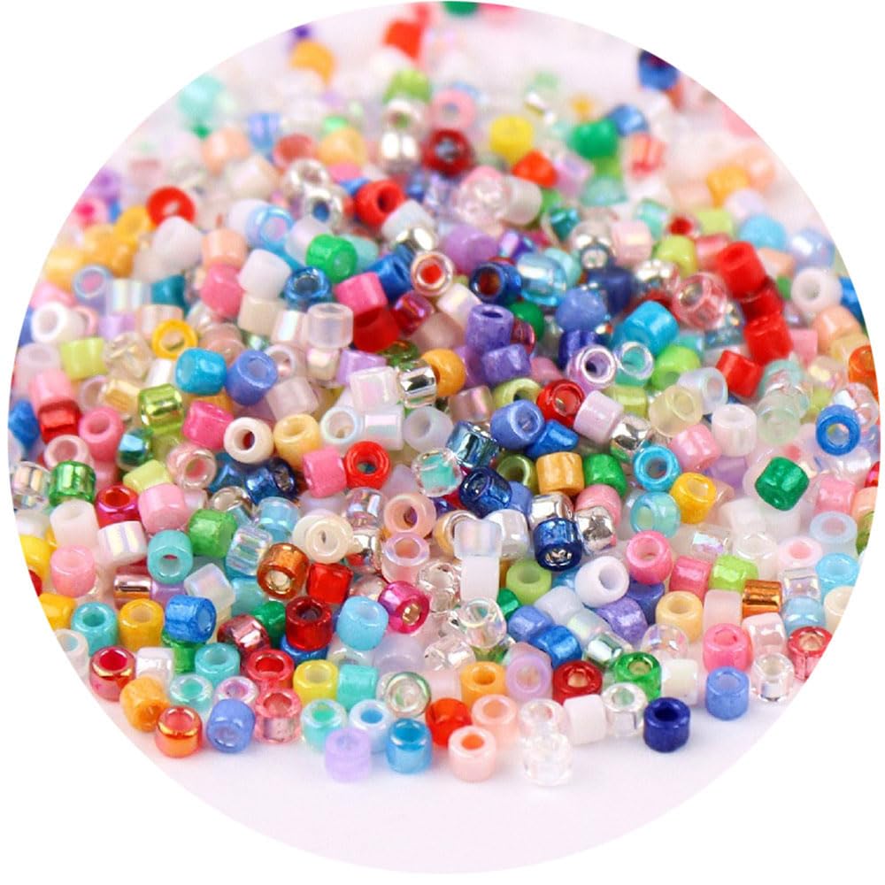 1 Pack Small Round Glass Seed Beads, 2MM Mixed Color Glass Seed Beads for Crafting, Beading, Keychain Making, About 720Pcs, Colorful